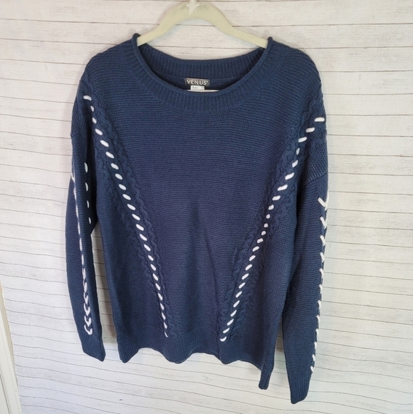 VENUS NAVY BLUE KNIT SWEATER , SZ LARGE - Picture 2 of 12